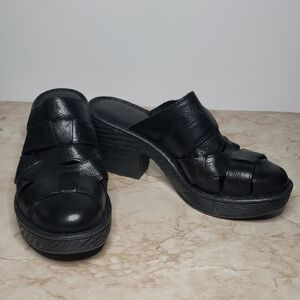 Born Women's Black Leather Heel Mules Shoes